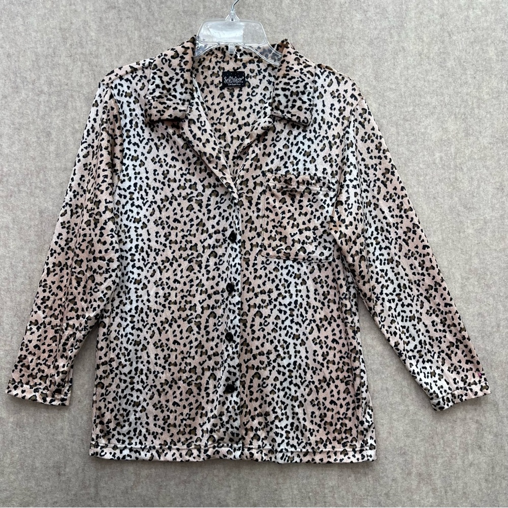 Women's Velvet Leopard Print Button Down Top M Petite